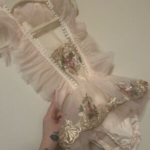 SHEIN Pink and Gold Floral Bodysuit